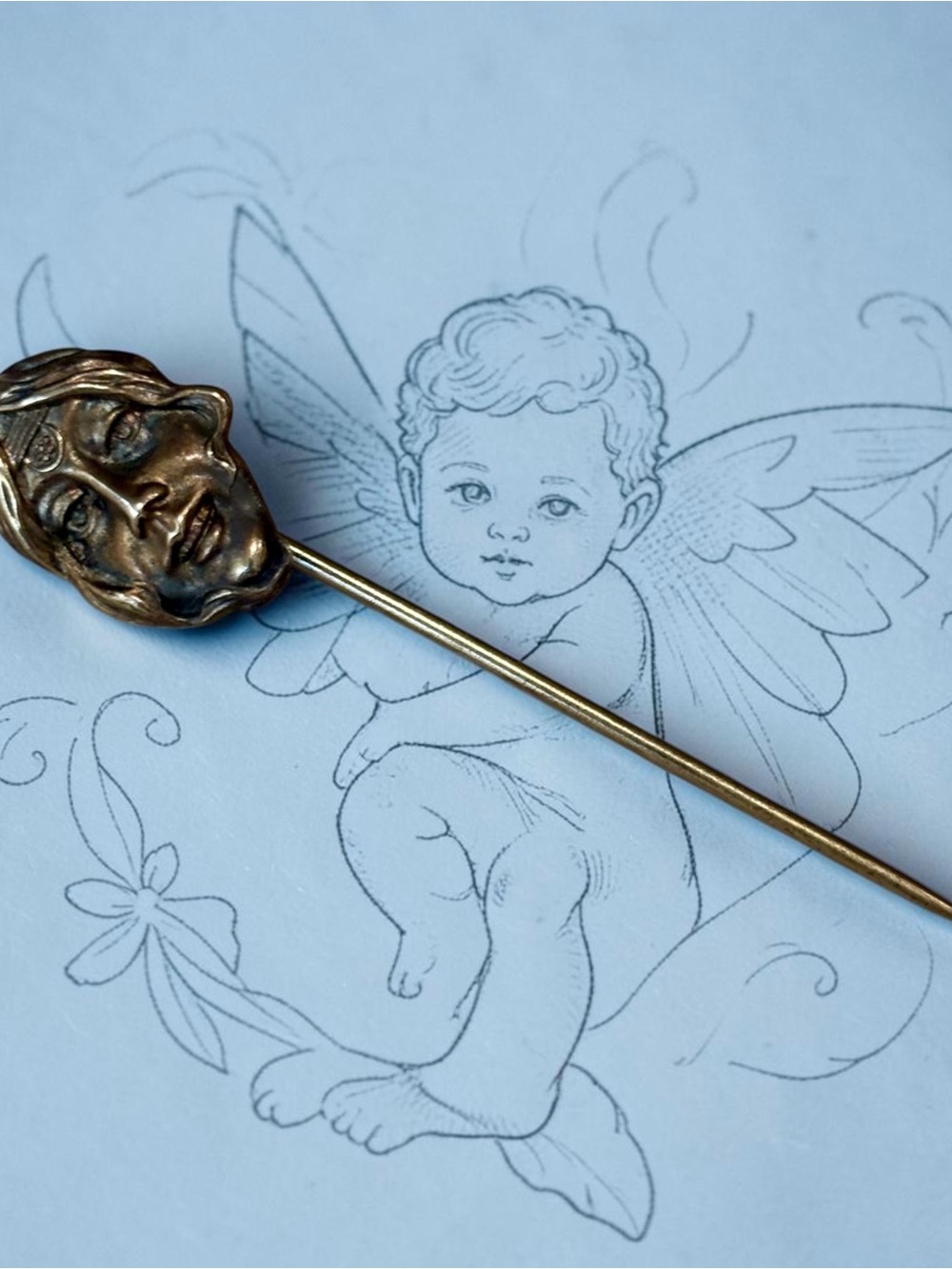 Rare Signed Horton Angell H.A. & Co. Sterling Top Art Nouveau Goddess Stick Pin